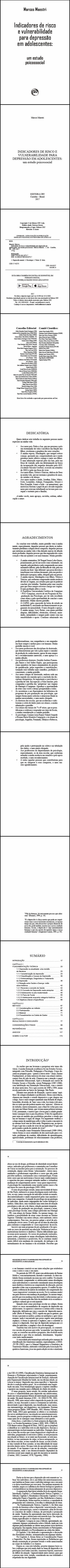 INDICADORES DE RISCO E VULNERABILIDADE PARA DEPRESSÃO EM ADOLESCENTES:<br>um estudo psicossocial